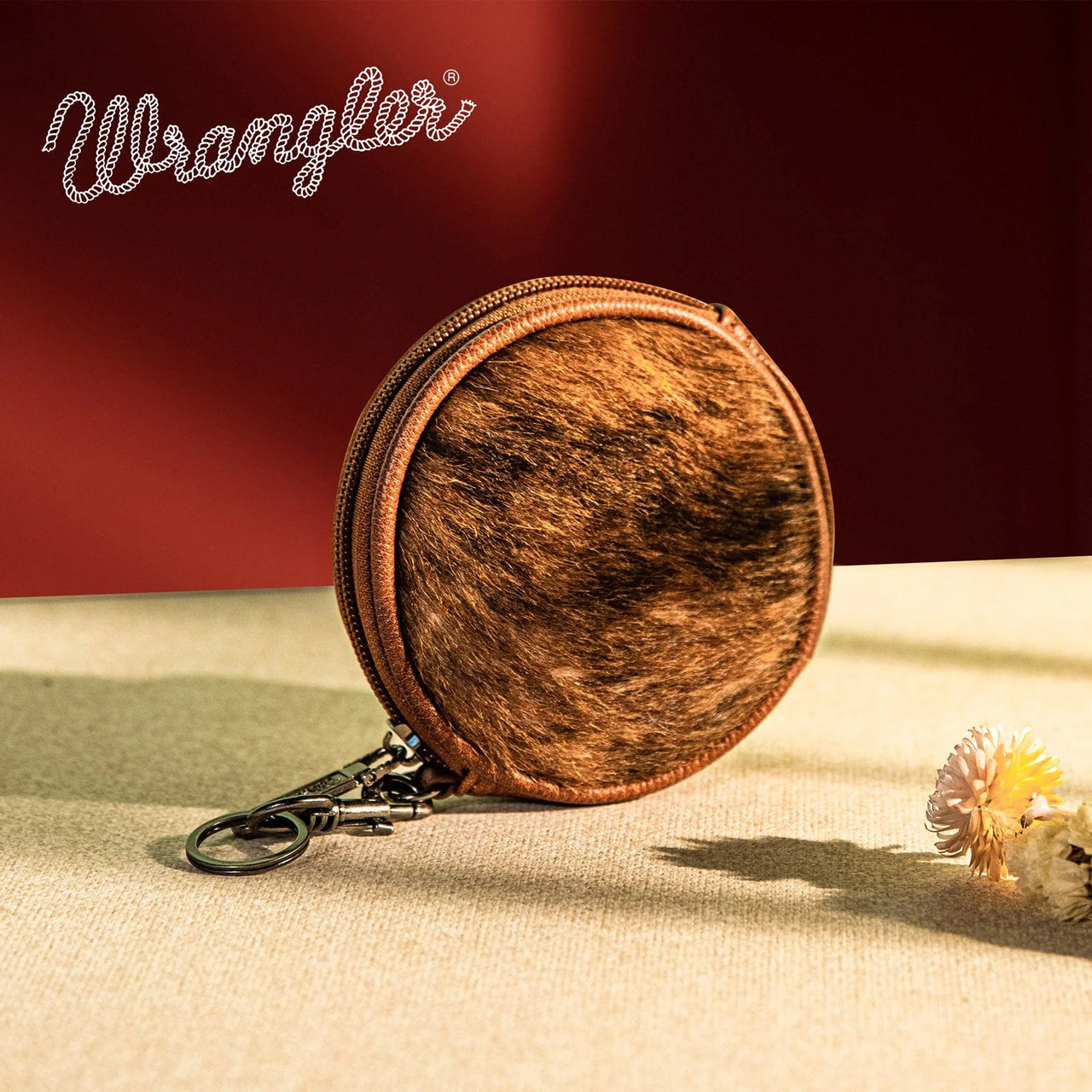 Wrangler Women's Genuine Hair On Cowhide Circular Coin Pouch Charm - Brown