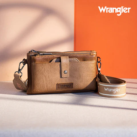 Wrangler Women's Dual Zipper Compartment Crossbody Bag - Khaki