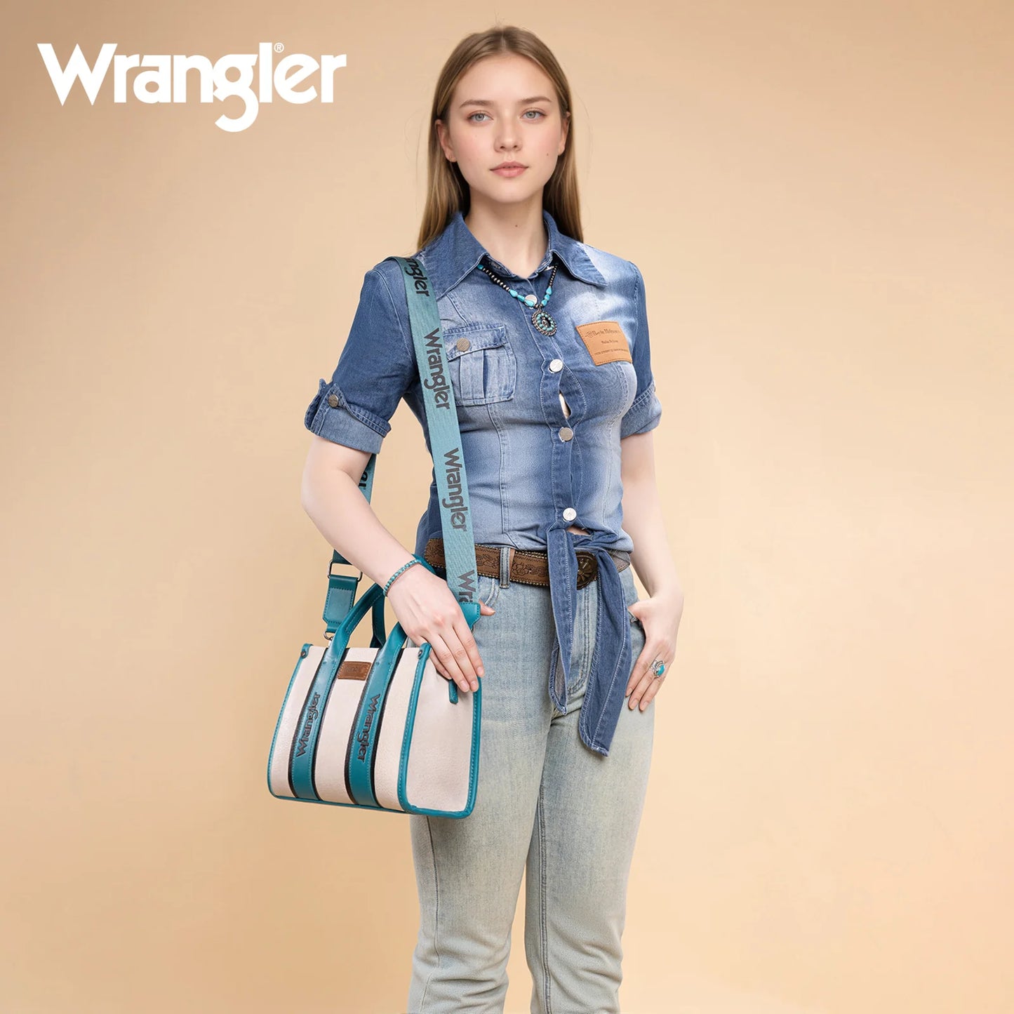 Wrangler Colour Block Crossbody Tote- Turquoise