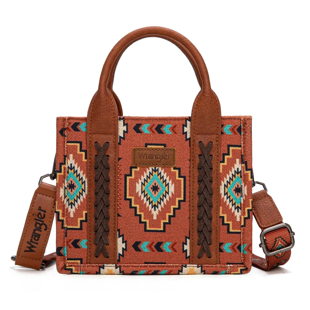 Wrangler Aztec Print Braided Detail Tote Bag- Multiple Colours