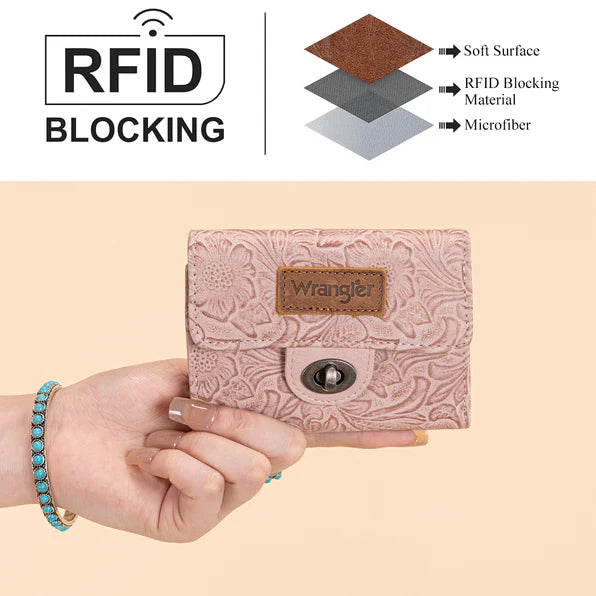 Wrangler Floral Embossed RFID Trifold Wallet- Multiple Colours