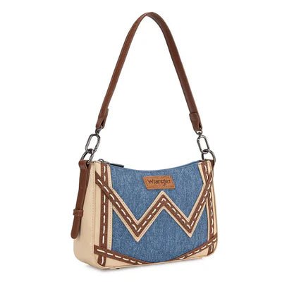 Wrangler Women's Western Contrast Stitch Chevron Denim Satchel Bag- Jean