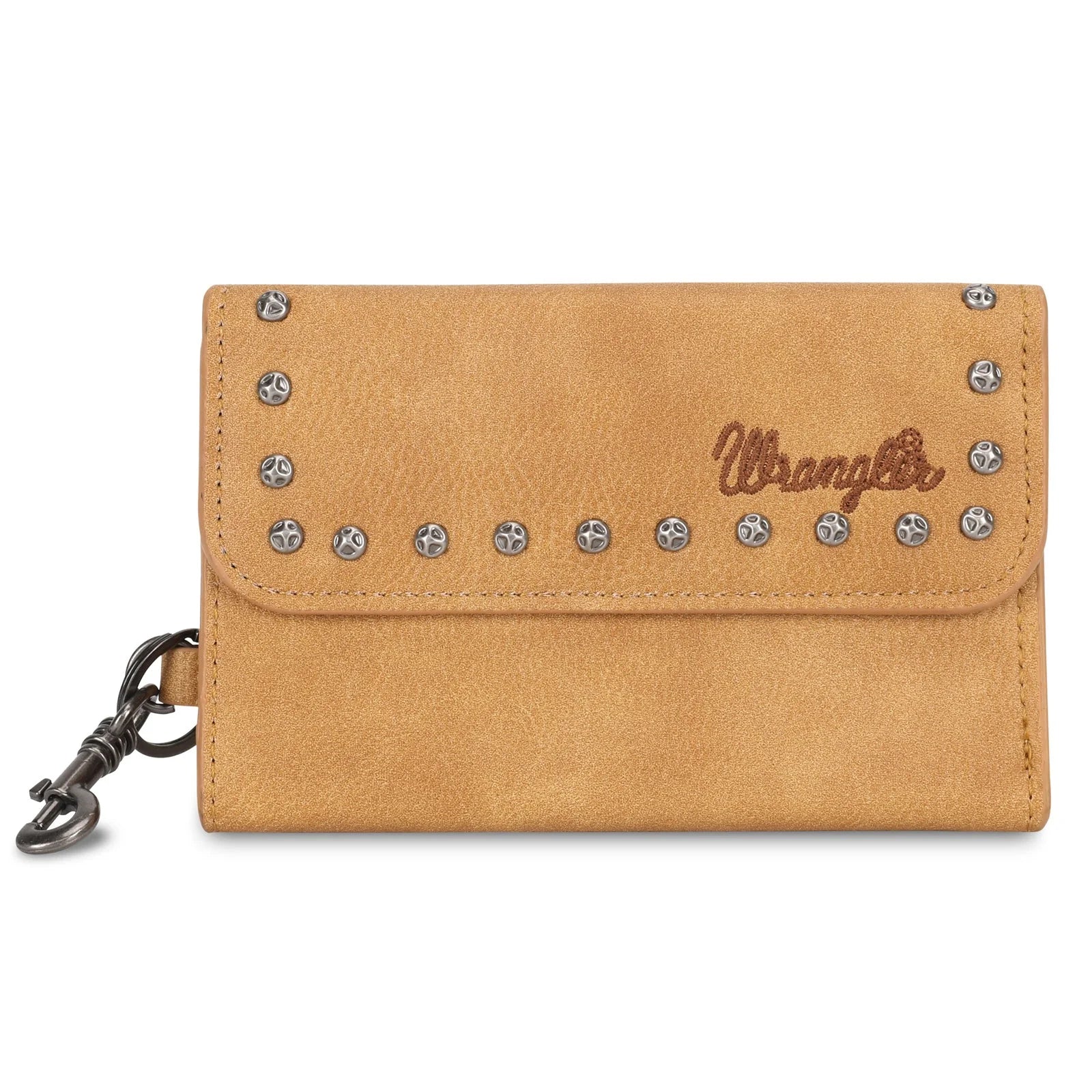Wrangler Studded Accents Tri Fold Keychain Wallet Light Brown
