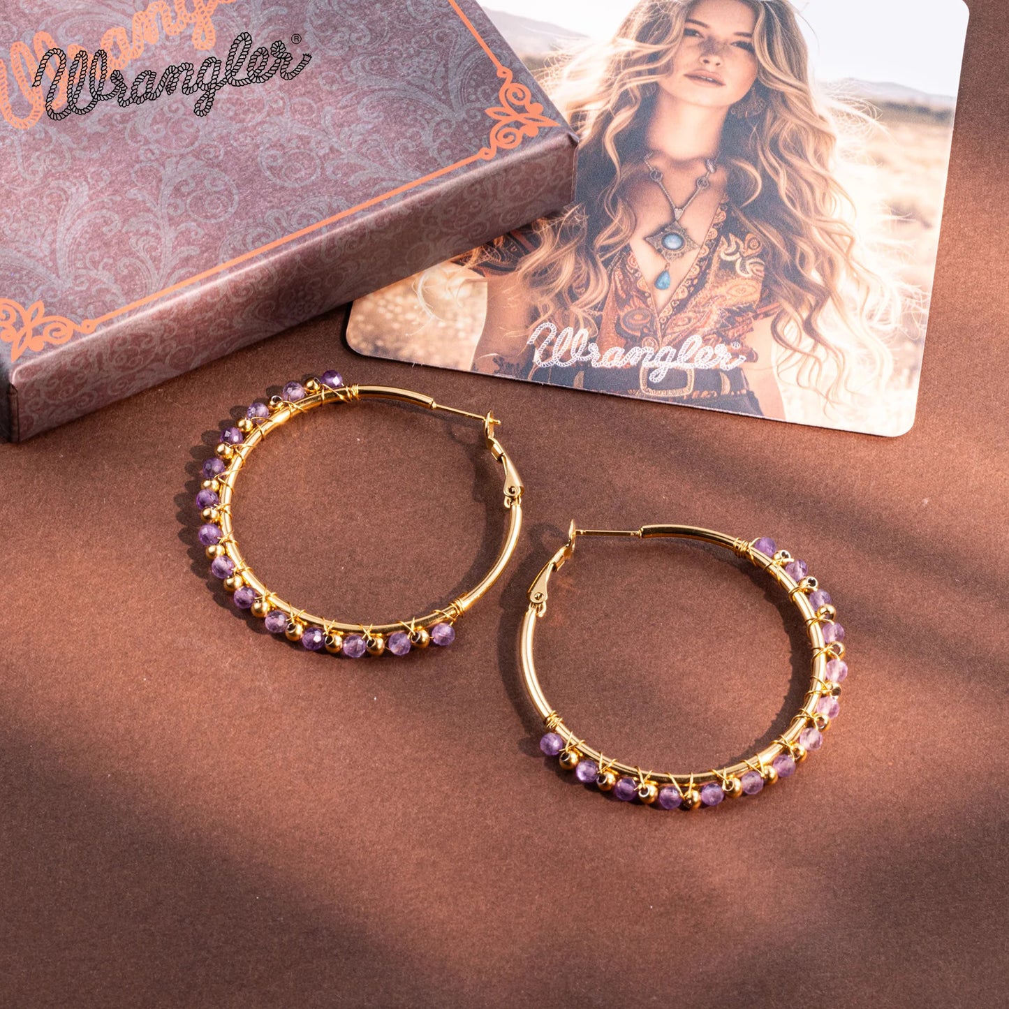 Wrangler Western Natural Stone Hoop Earrings- Purple