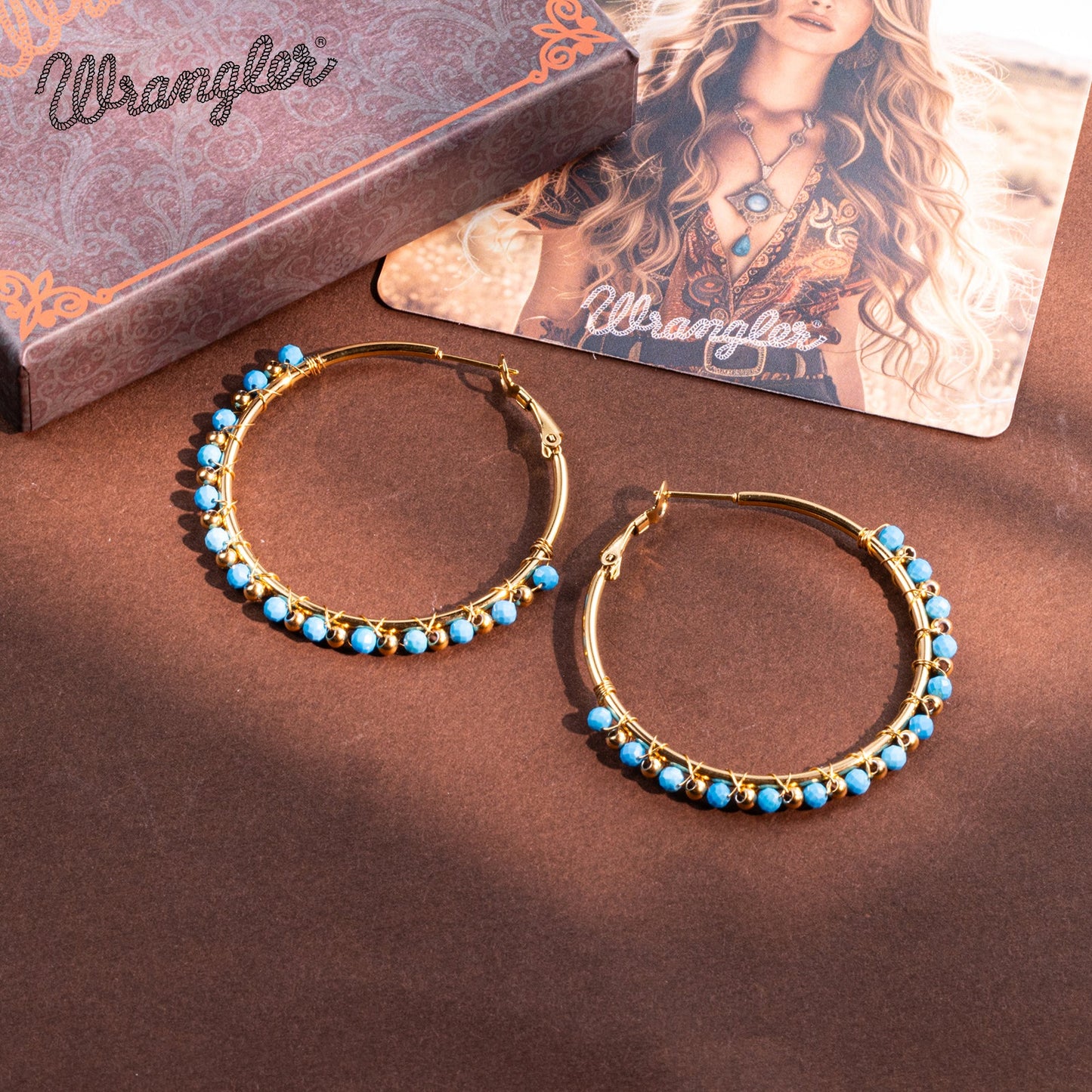 Wrangler Western Natural Stone Hoop Earrings- Turquoise