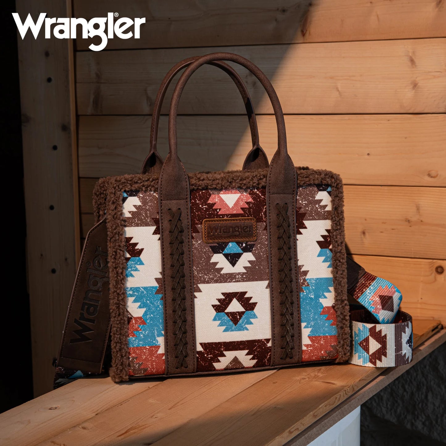 Wrangler Southwestern Pattern Dual Sided Print Tote/Crossbody-Multiple Colors