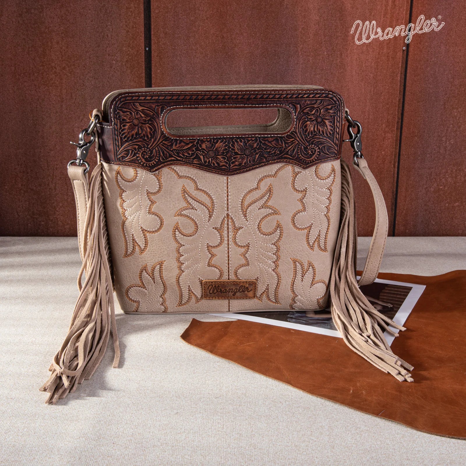 Wrangler Top Handle Leather Embroidered Fringe Purse Multiple Colours