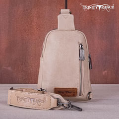 Trinity Ranch Floral Tooled Sling Bag-Tan