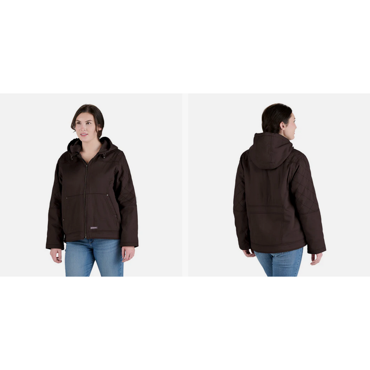 Berne Ladies Sherpa Lined Twill Hooded Jacket- Dark Brown