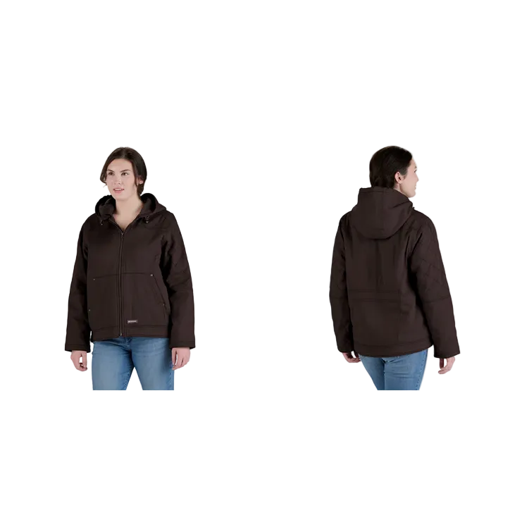 Berne Ladies Sherpa Lined Twill Hooded Jacket- Dark Brown