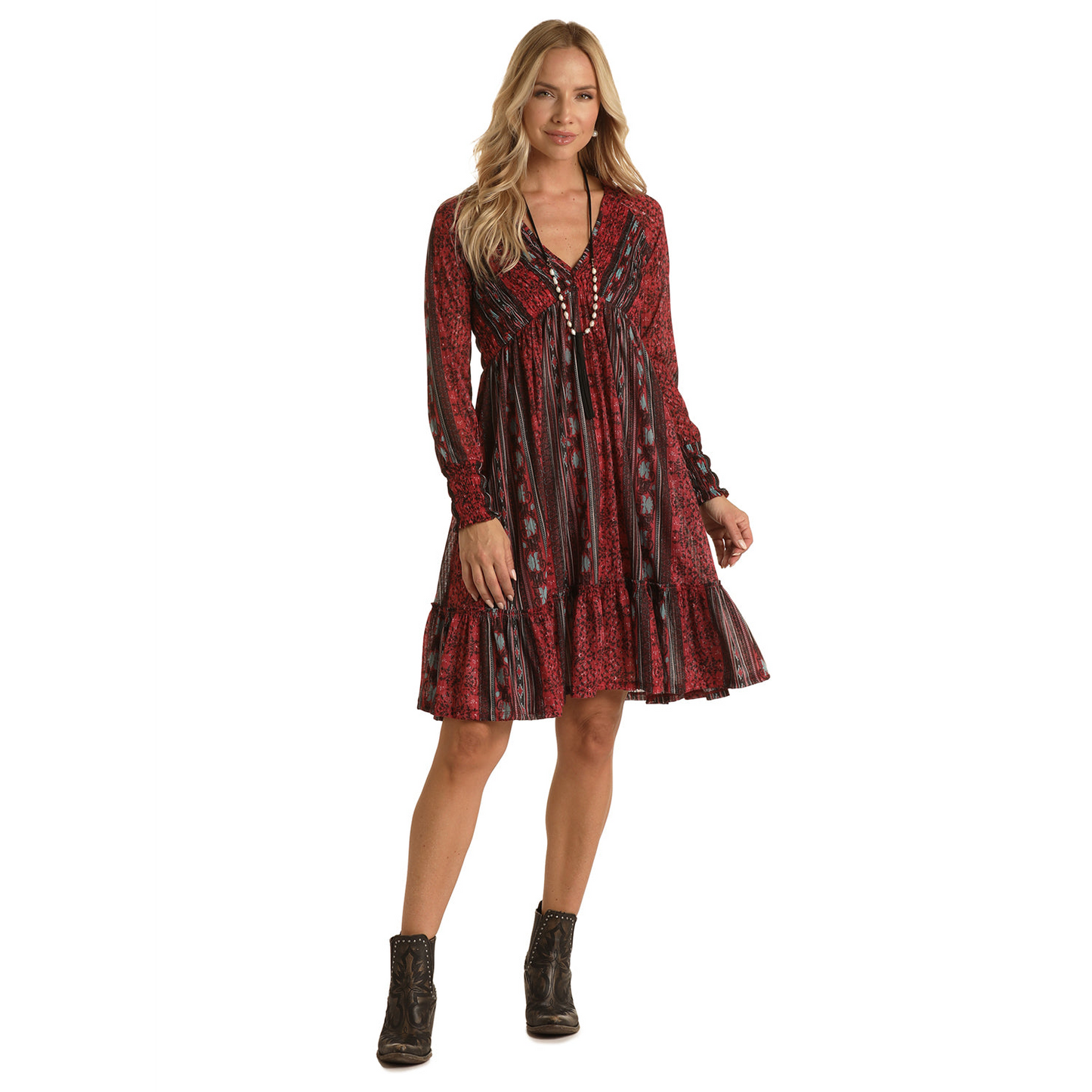 Rock & Roll Women's White Label Smocked Printed Knit Dress