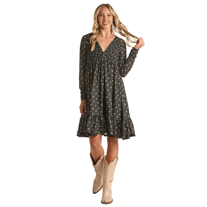 Rock & Roll Women's White Label Smocked Bodice Knit Dress - Black