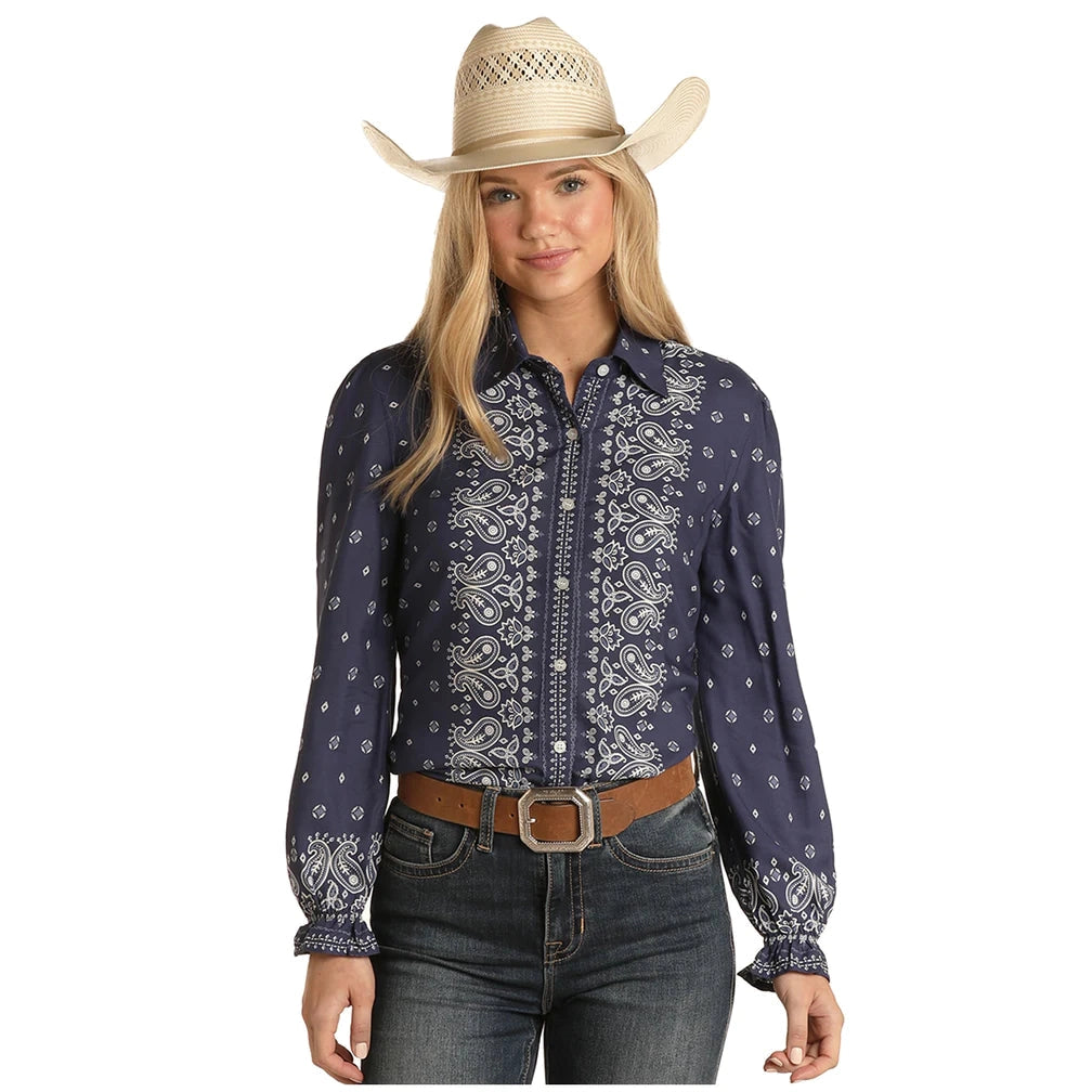 Panhandle White Label Women's Bandana Border Blouse