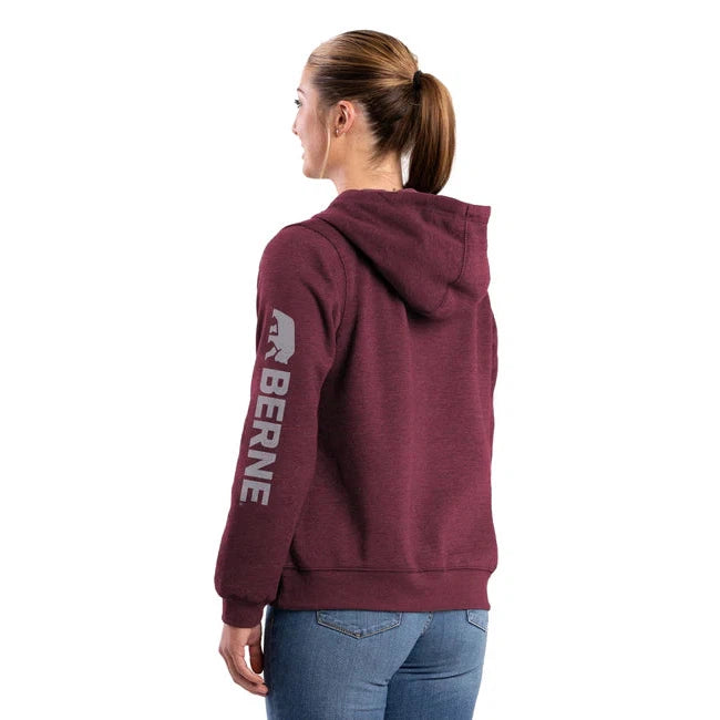 Berne Womens Signature Sleeve Hooded Pullover Sweatshirt - Cabernet