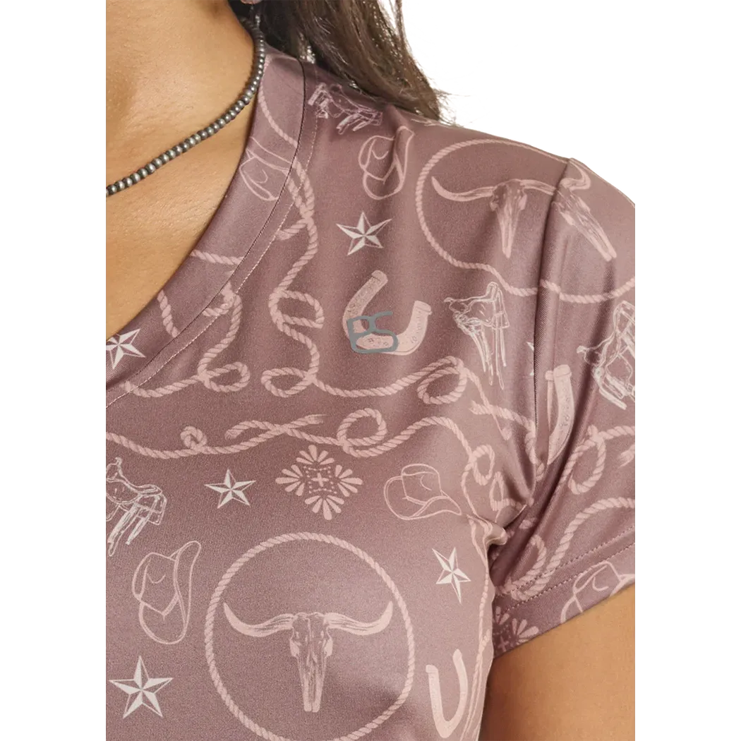 Panhandle Slim Women's Western Rope Print Performance SS Shirt - Chocolate