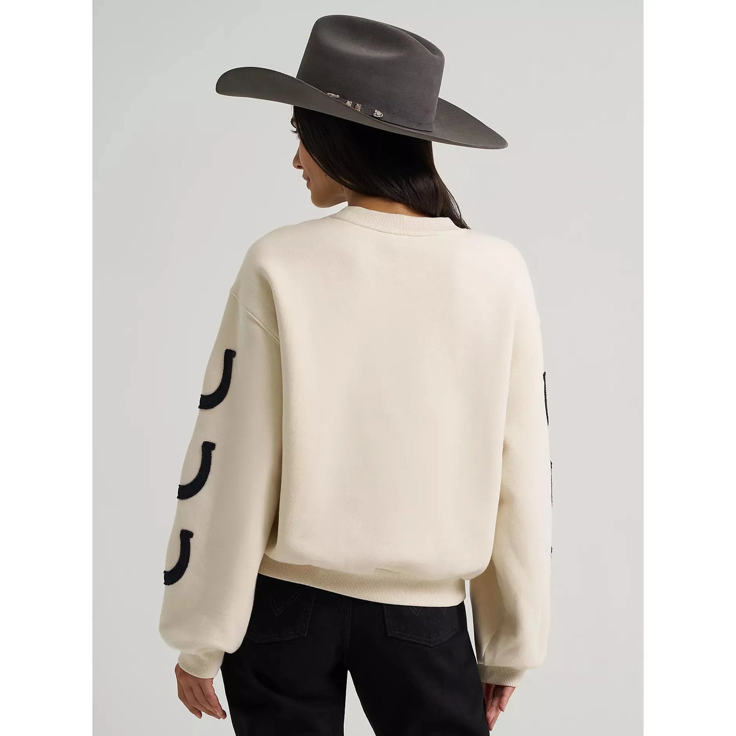 Wrangler Women's Lucky Logo Horseshoe Crew Long Sleeve Sweatshirt - White