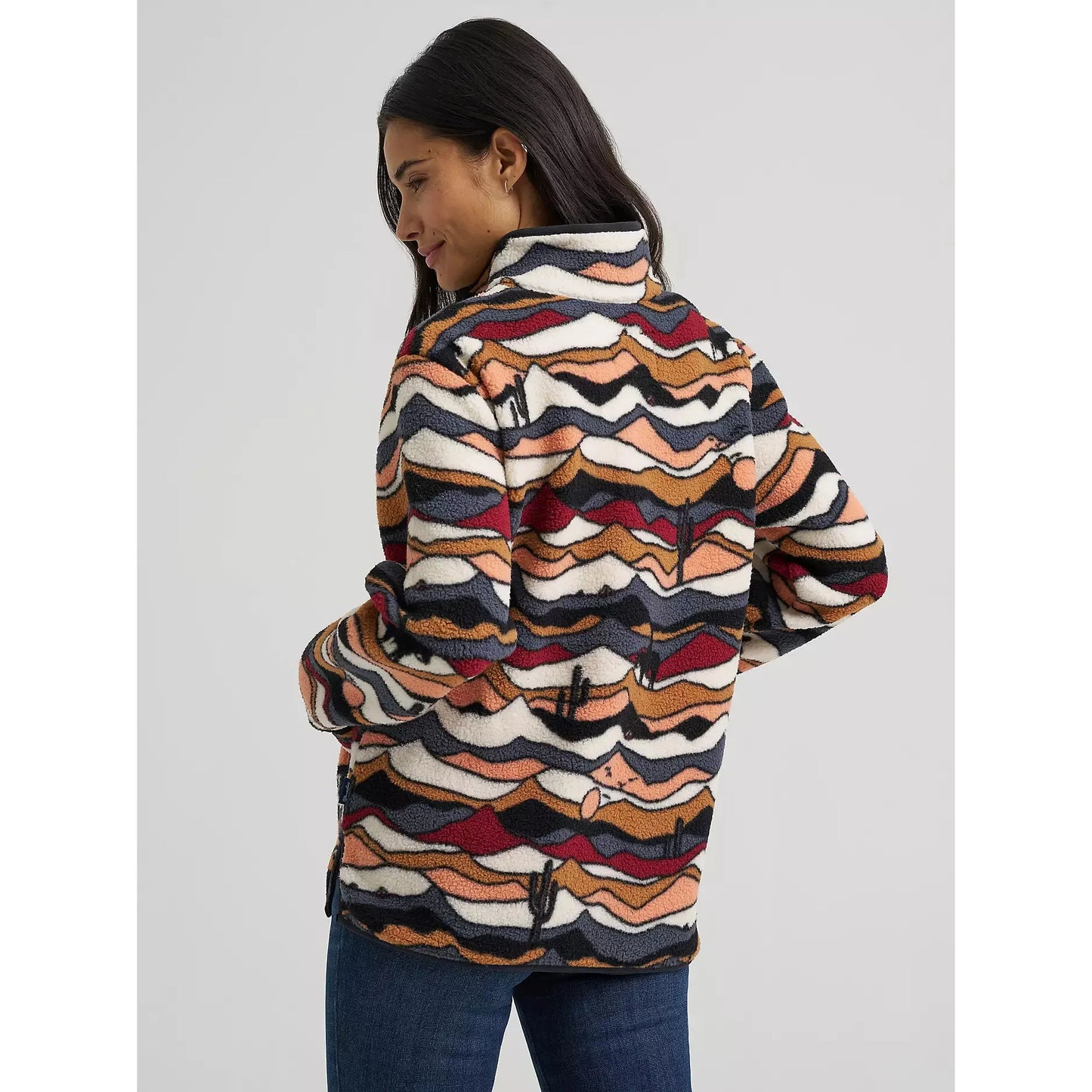 Wrangler Women's High Plains Sherpa Zip Long Sleeve Pullover - Brown/Mesa Dream