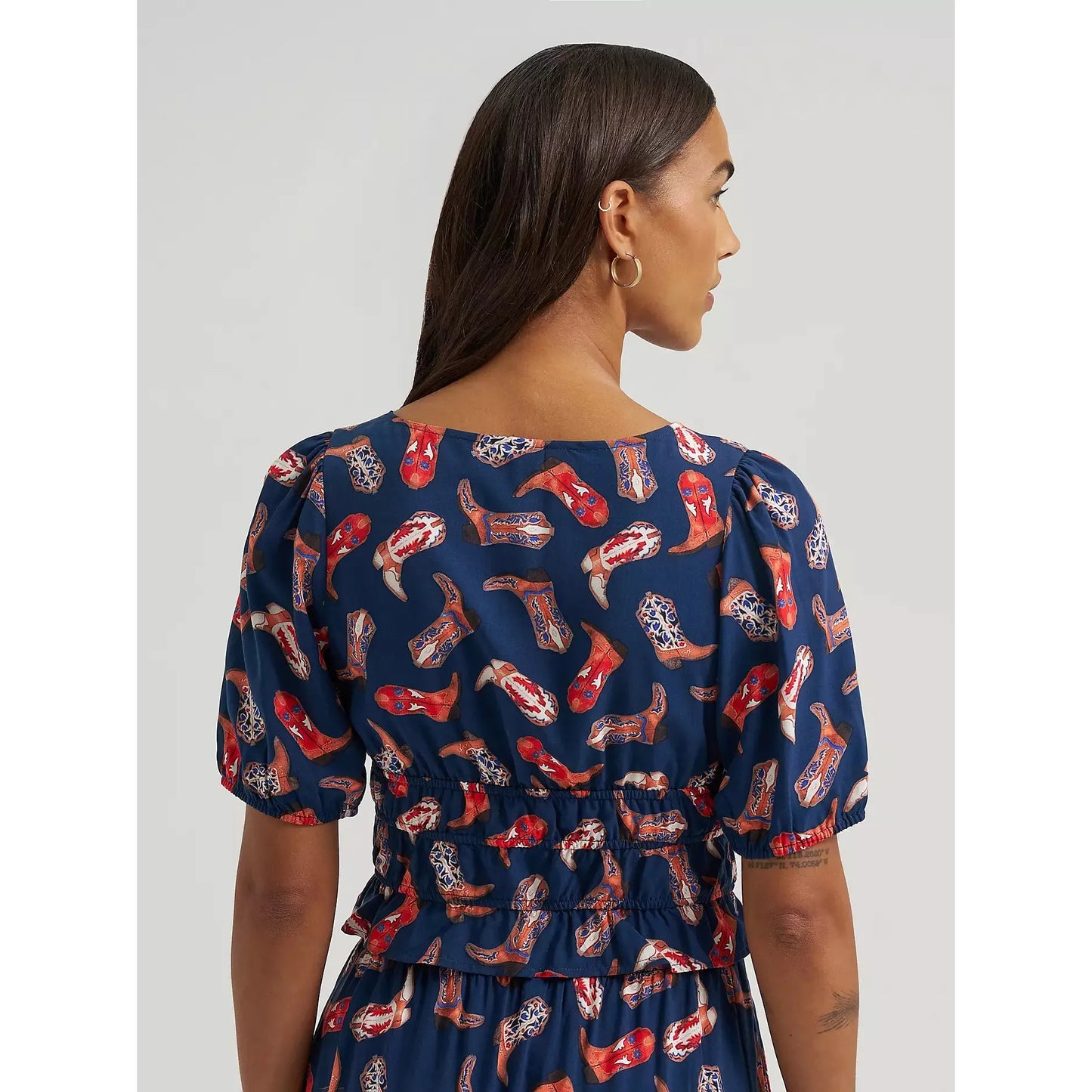 Wrangler Women's Puff Sleeve V-Neck Blouse - Blue