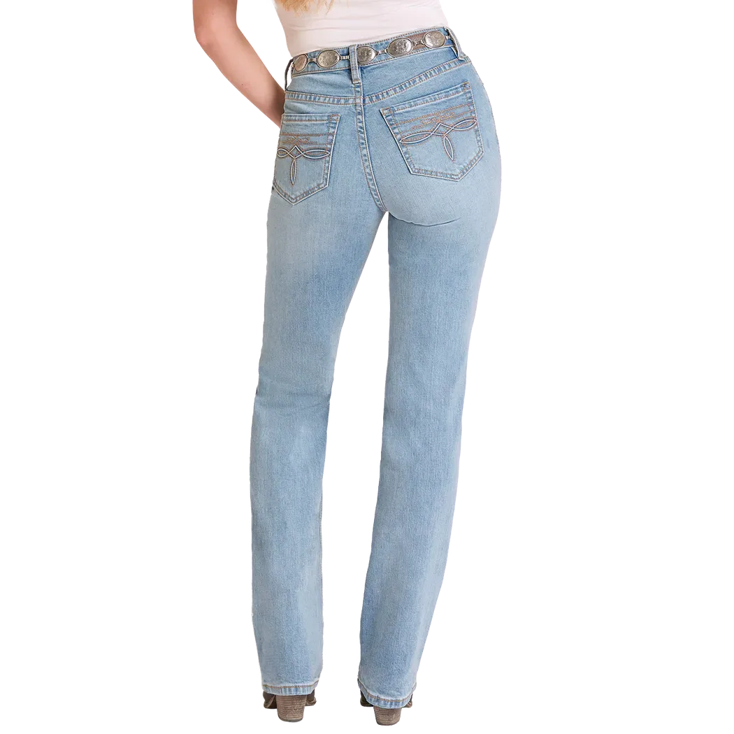 Rock & Roll Women's High Rise Distressed Modest Bootcut Jeans - Medium Wash