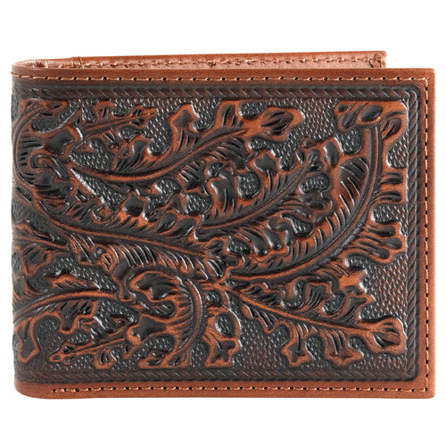 Justin Men's Leaf Embossed Leather Bifold Wallet - Brown