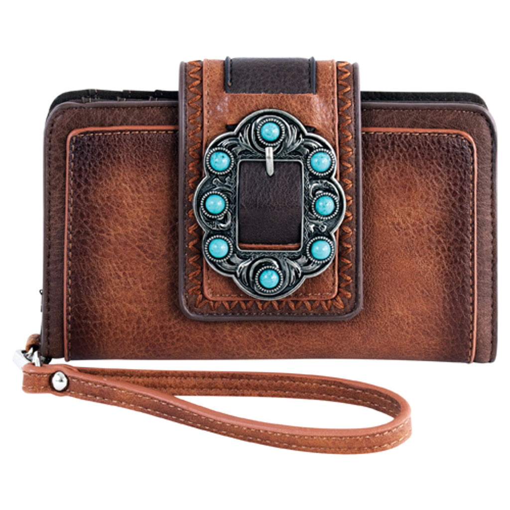 Catchfly Women's Large Wallet/Wristlet with Buckle - Brown