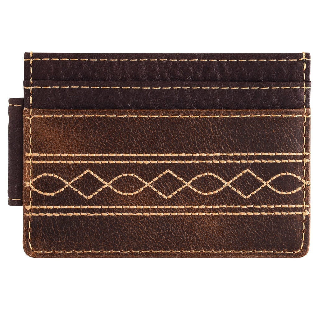 Justin Men's Genuine Leather Slim Card with Stitching Wallet - Brown