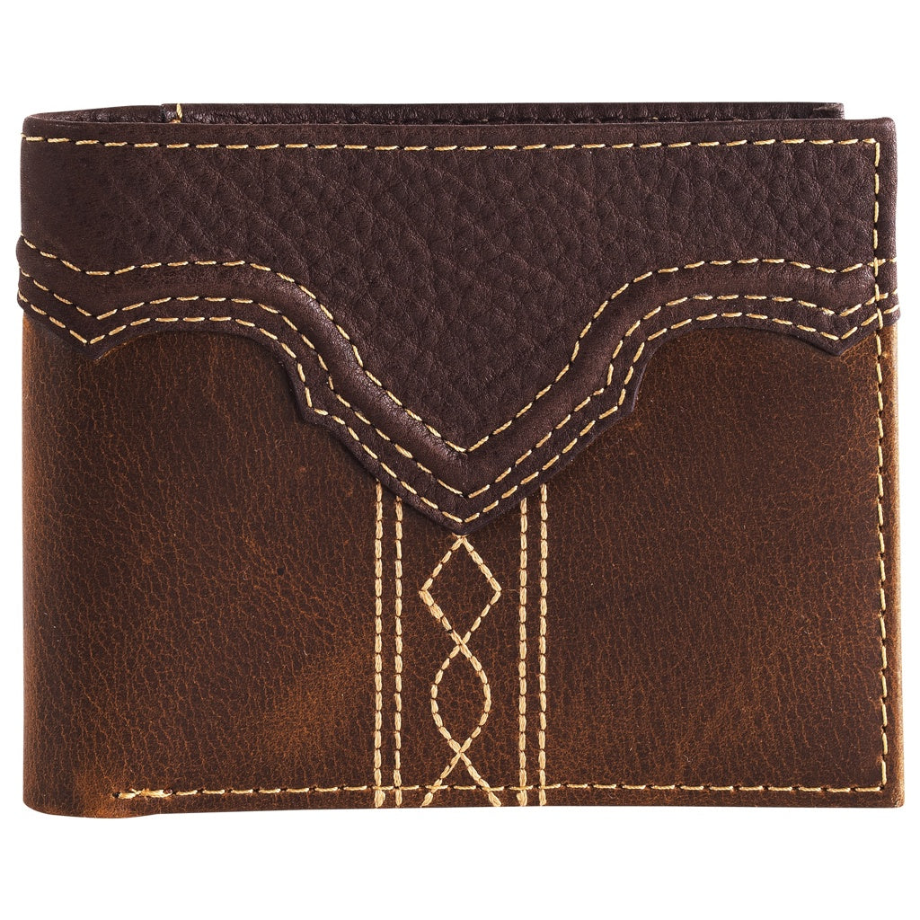 Justin Men's Leather Bifold with Yoke & Stitching Wallet - Brown