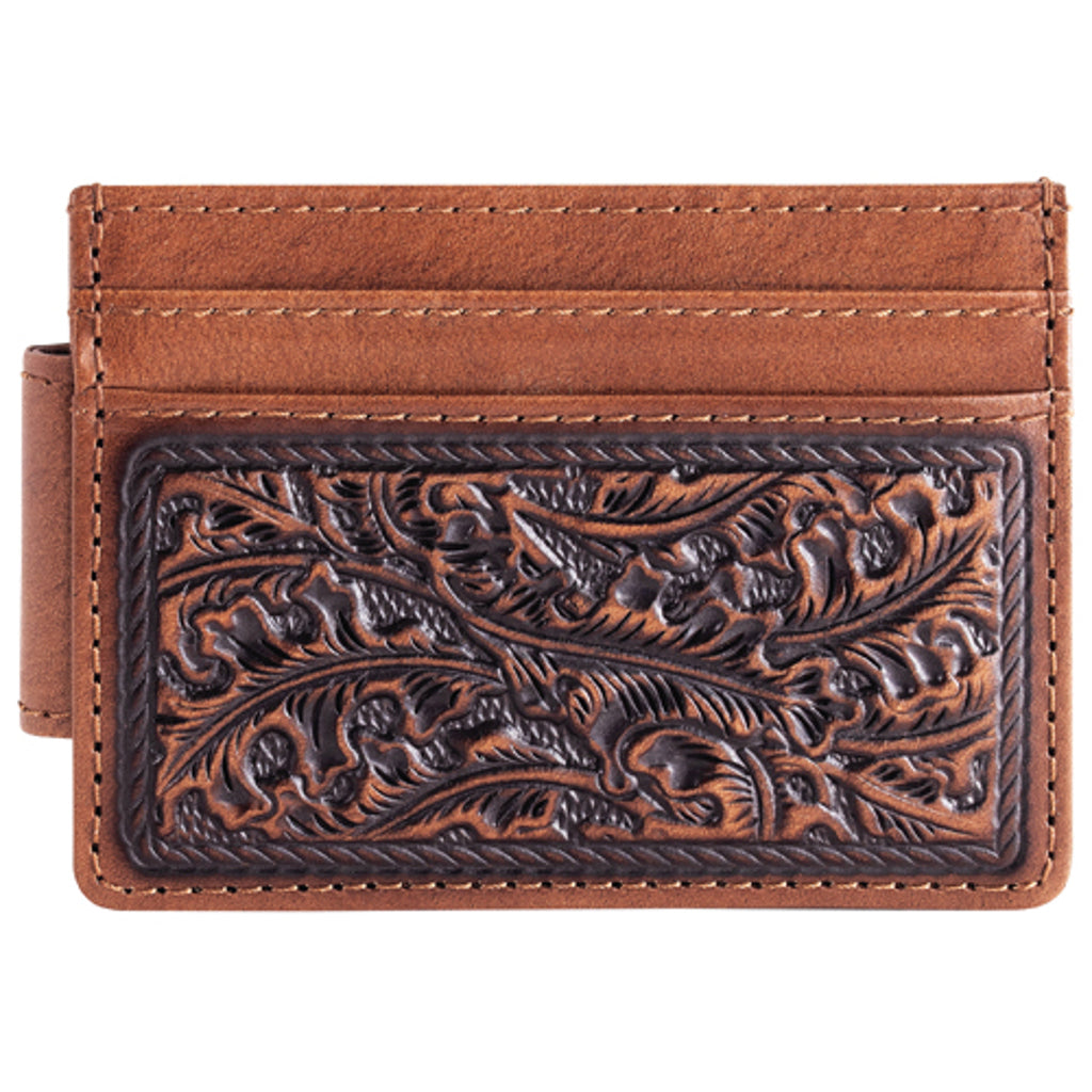 Justin Men's Leaf Embossed Slim Card Leather Wallet - Brown