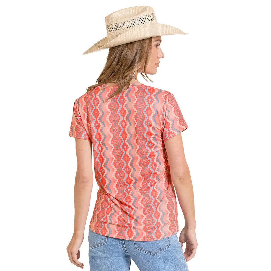 Panhandle Women's Aztec Print Performance Short Sleeve Tee Shirt - Orange