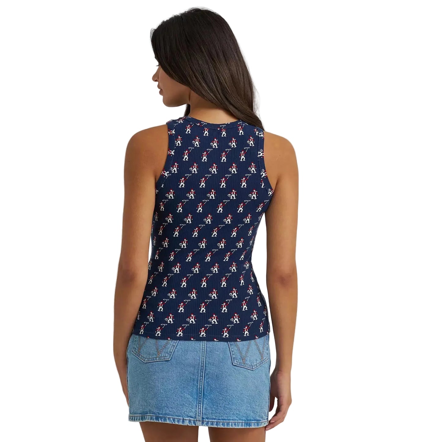 Wrangler® Women's Printed Slim Goddess Tank Top - Navy Blue