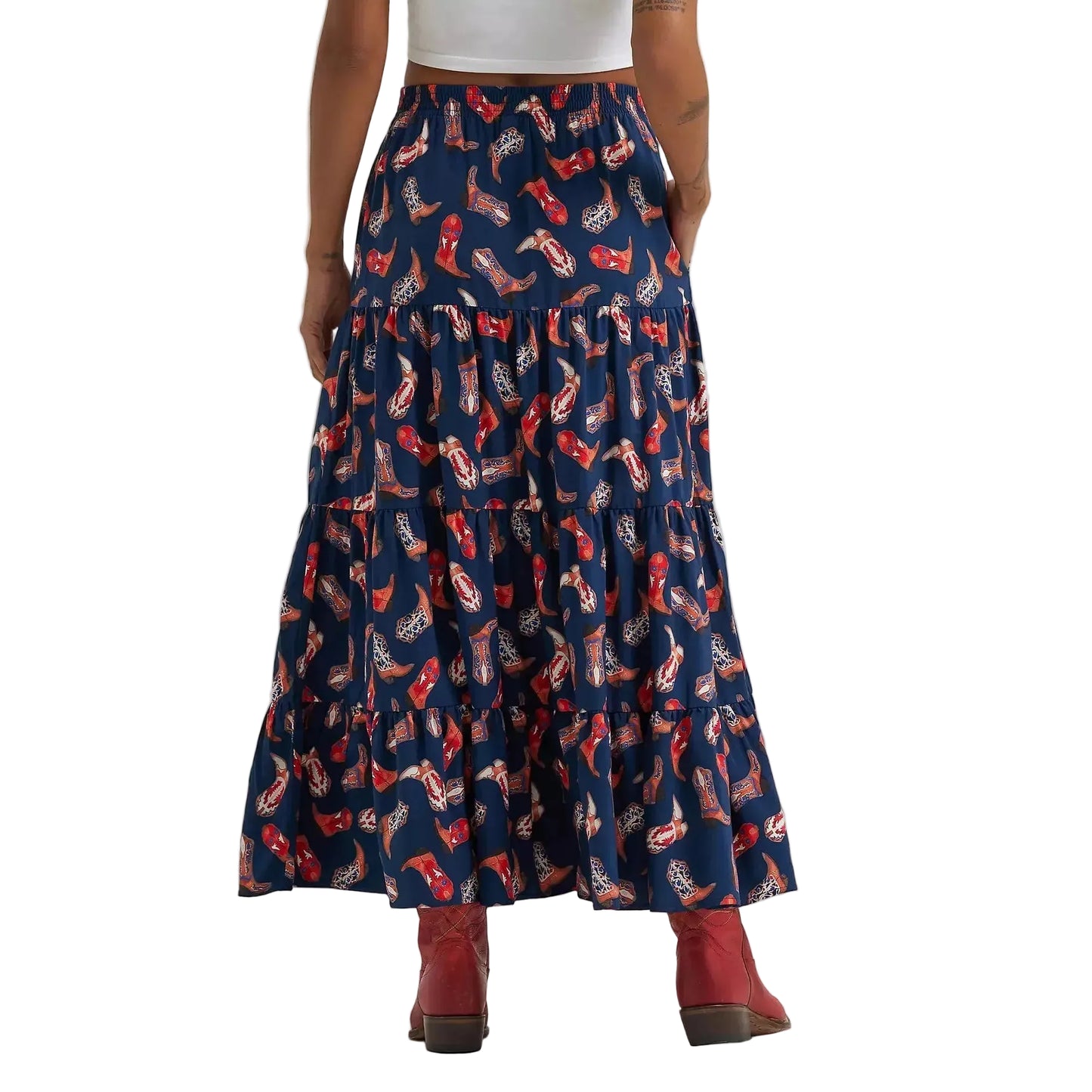 Wrangler® Women's Boot Printed Tiered Maxi Skirt - Navy Blue