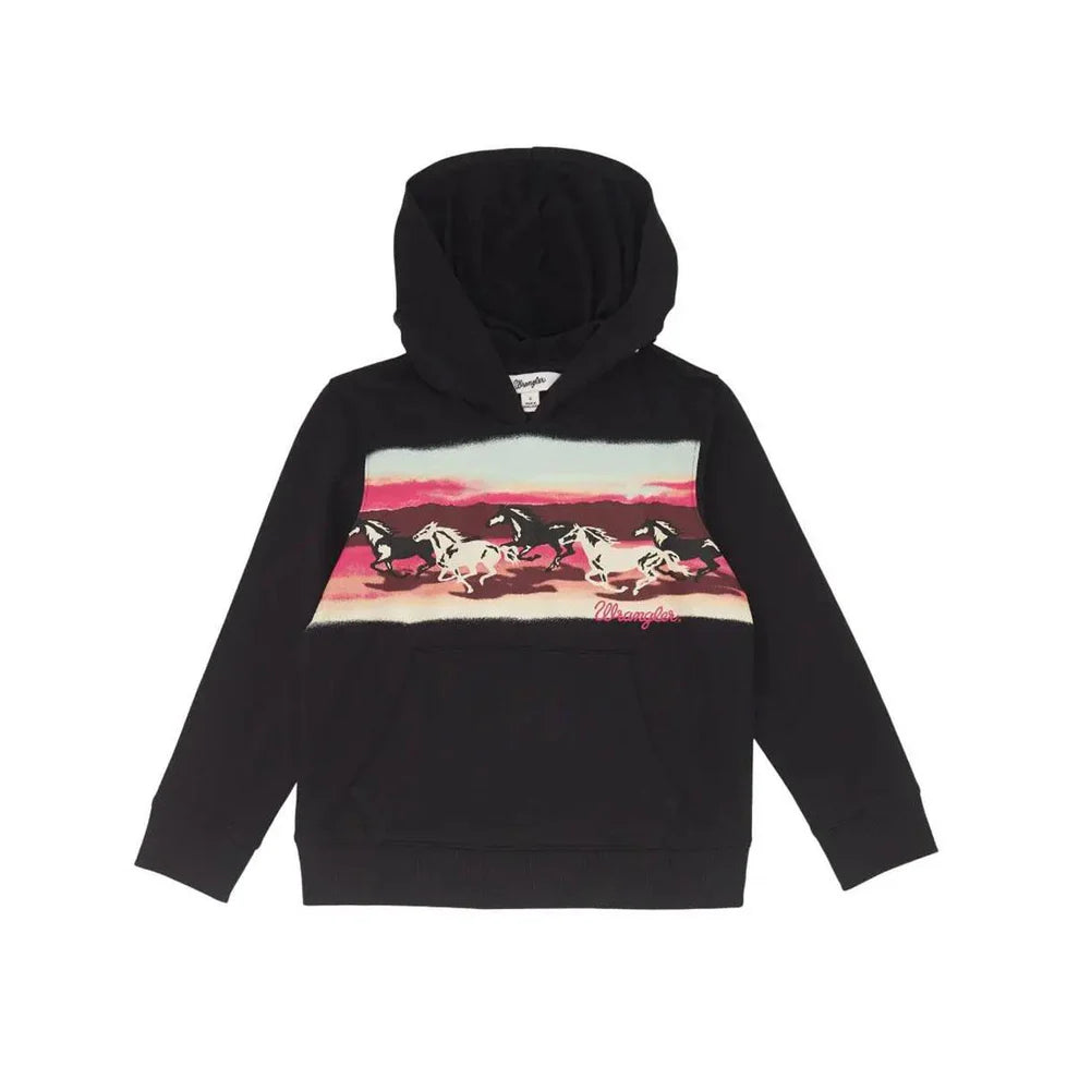 Wrangler Girl's Long Sleeve Hoodie- Black