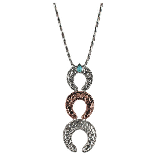 Justin Mixed Metal Tripe Naja Charm with Faux Turquoise Teardrop 20 inch Necklace