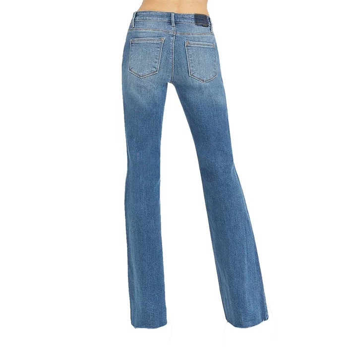 Risen Women's Mid Rise Flare Raw Hem Jeans - Medium Wash