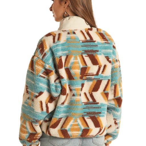 Rock & Roll Women's Abstract Print Sherpa Jacket - Natural