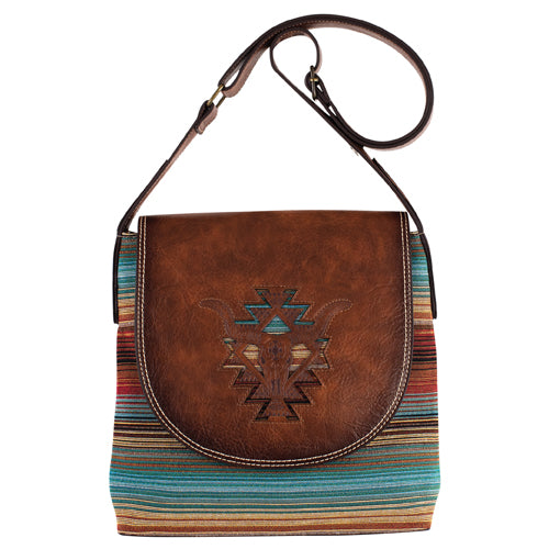 Catchfly Women's Crossbody w/Steer Head & Southwestern Stripes - Brown