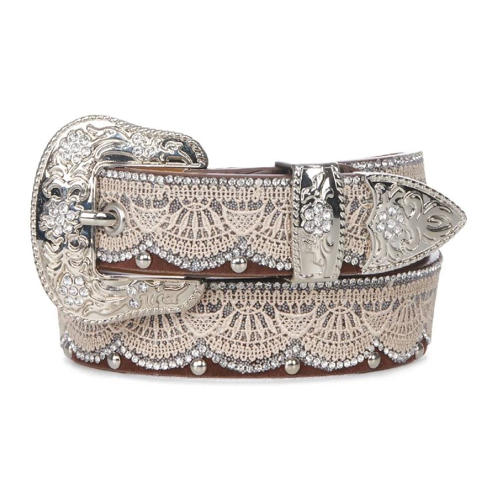 Angel Ranch Girl's Lace & Beaded Overlay Belt - Brown w/Tan Lace