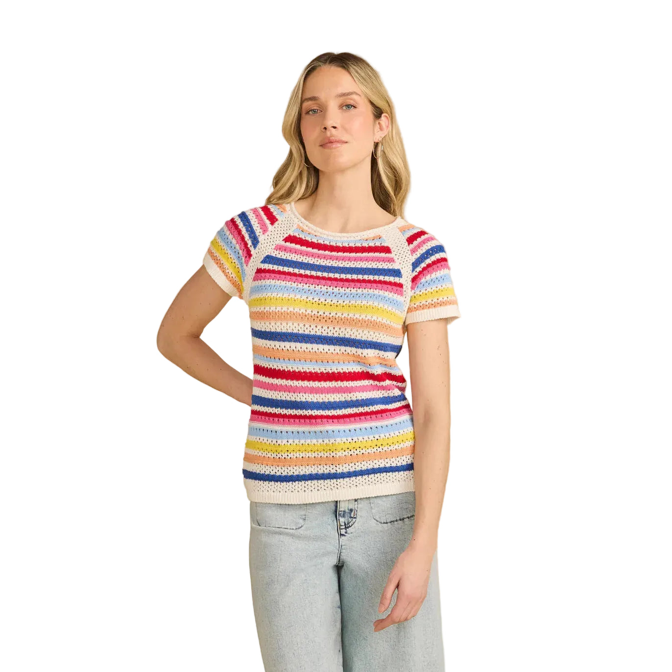 FDJ Women's Cap Sleeve Stripe Sweater-Multi