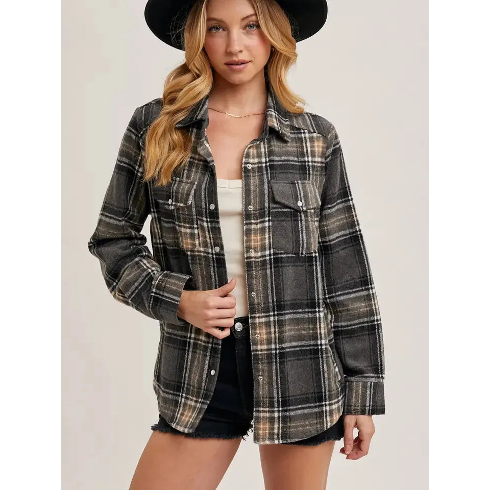 Bluivy Women's Long Sleeve Button Down Plaid Shacket- Multiple Colours