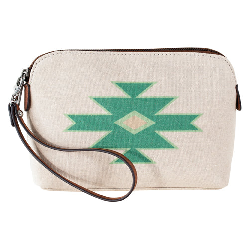 Red Dirt Hat Women's Canvas Aztec Design Cosmetic Pouch - Green/Cream