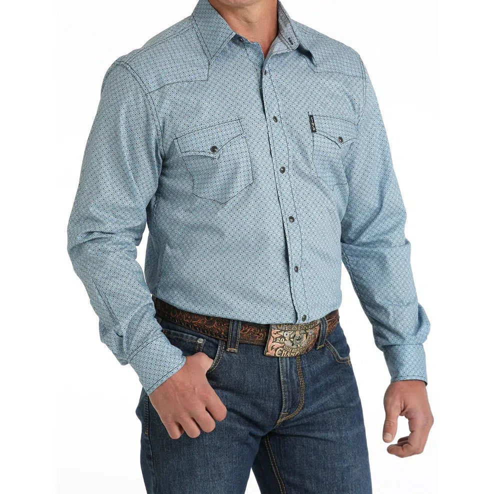 Cinch Classic Fit Long Sleeve Men's Modern Print Shirt - Light Blue