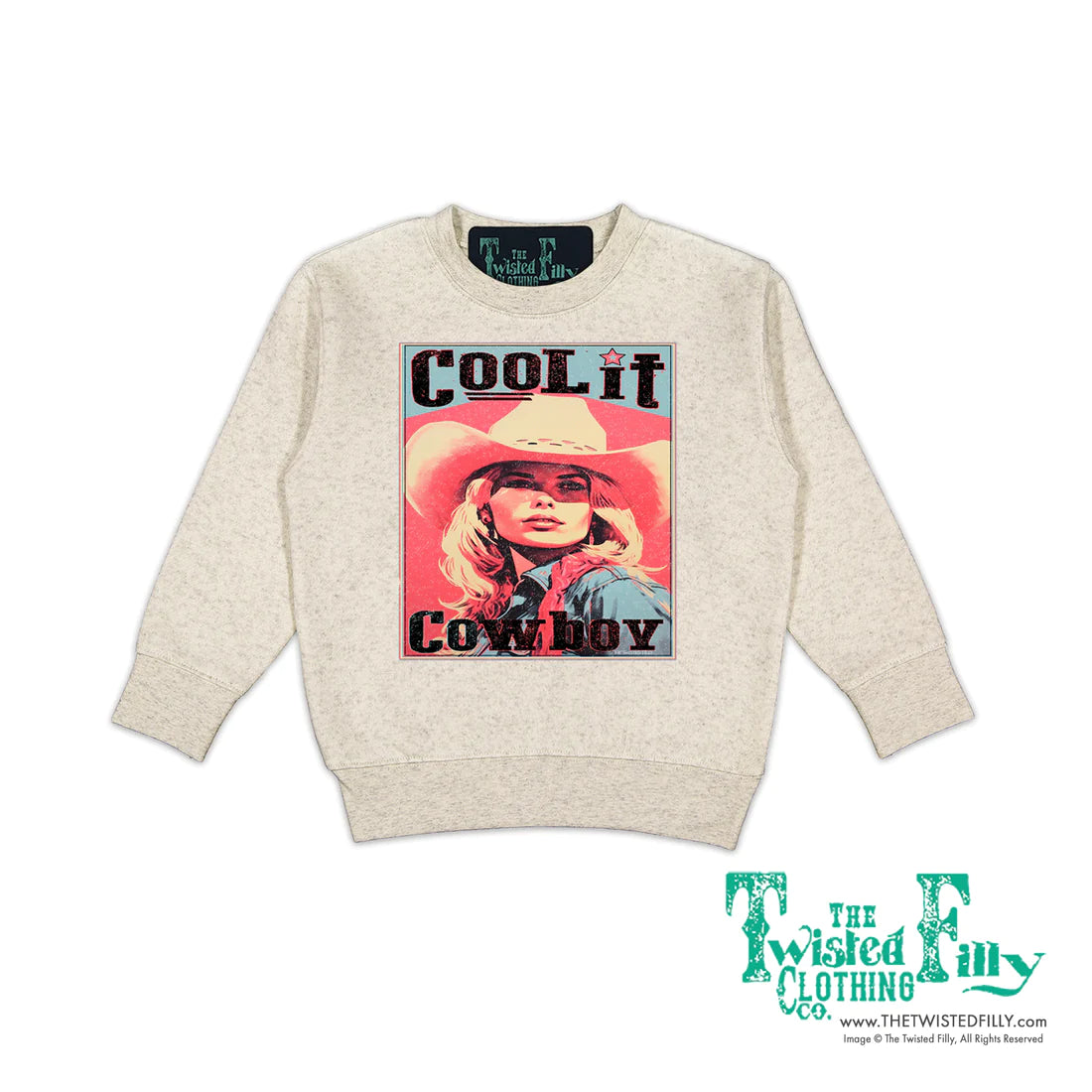 Twisted Filly Toddler Girl's Cool It Cowboy Sweatshirt - Oatmeal