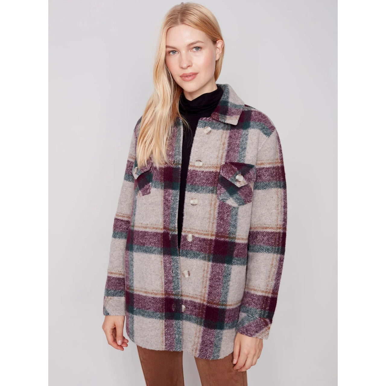 Charlie B Long Sleeve Shirt Jacket w/Pockets