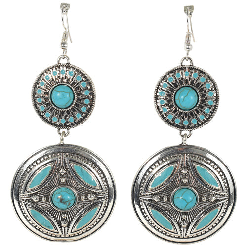 Justin Silver Discs w/Turquoise Colored Stones Earrings