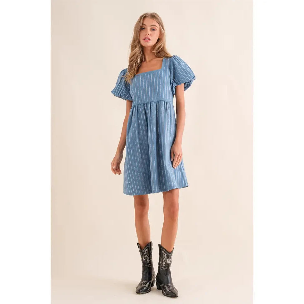 Blue B Washed Stripe Rhinestone Denim Dress