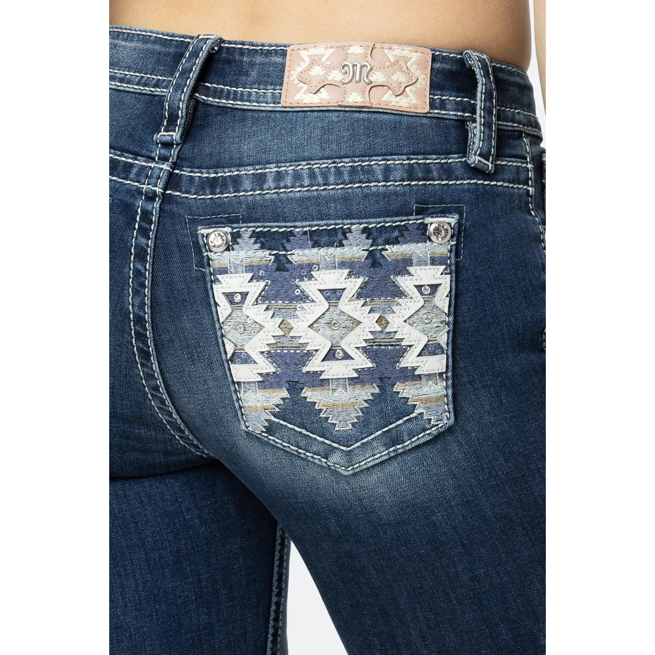 Miss Me Women's Aztec Haze Mid Rise Bootcut Jeans - Dark Wash