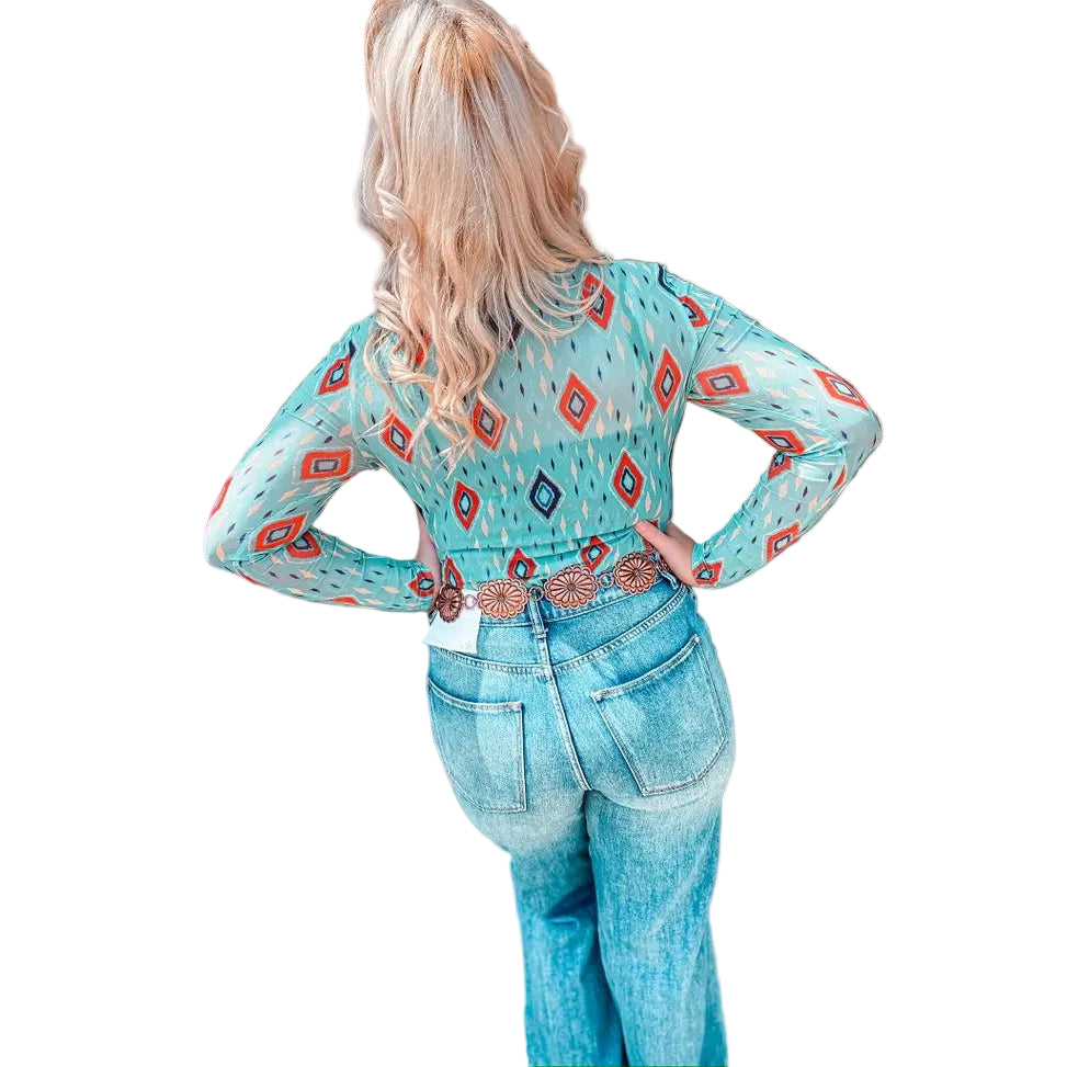 Merigold Kiss Women's Mesh Top - Aztec Turquoise