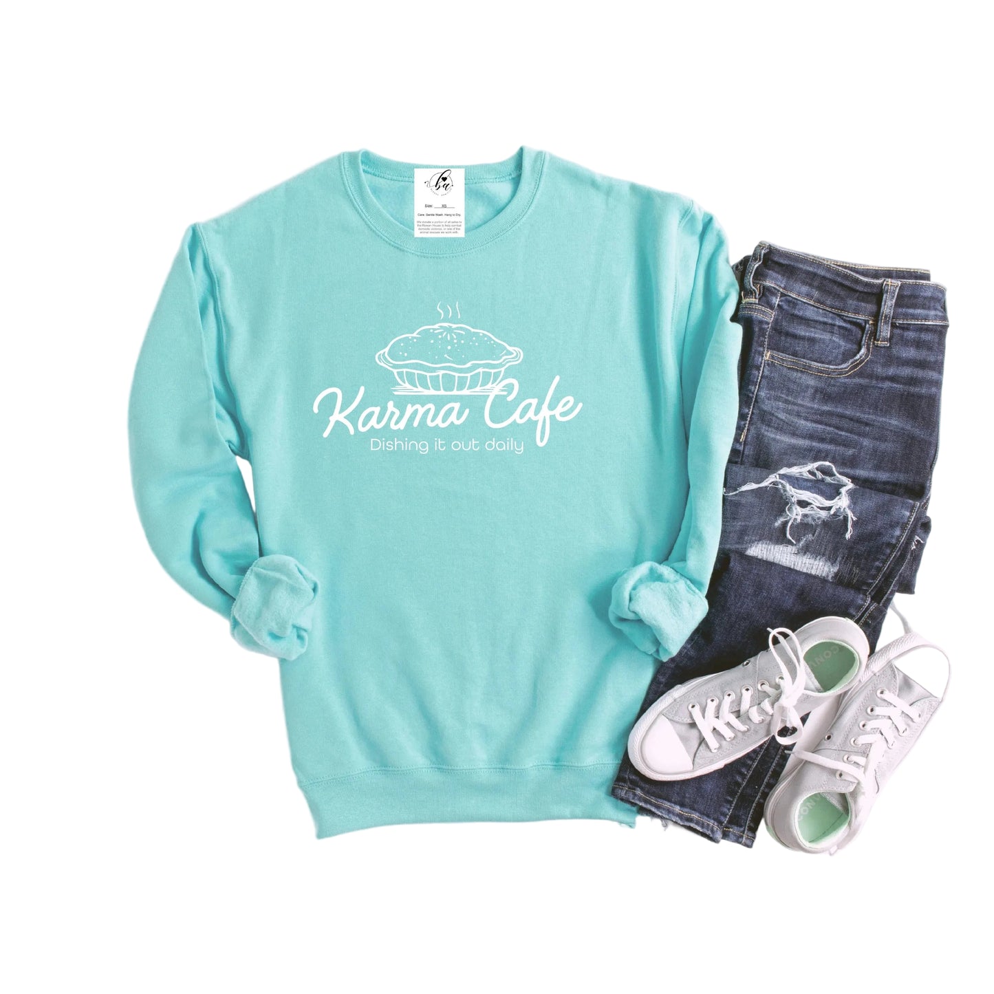 Blonde Ambition Long Sleeve Karma Dishing it Out Daily Sweater- Mint