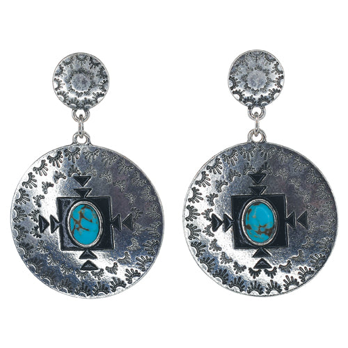 Justin Women's Concho Pendant Earrings with Southwest Design and Stone