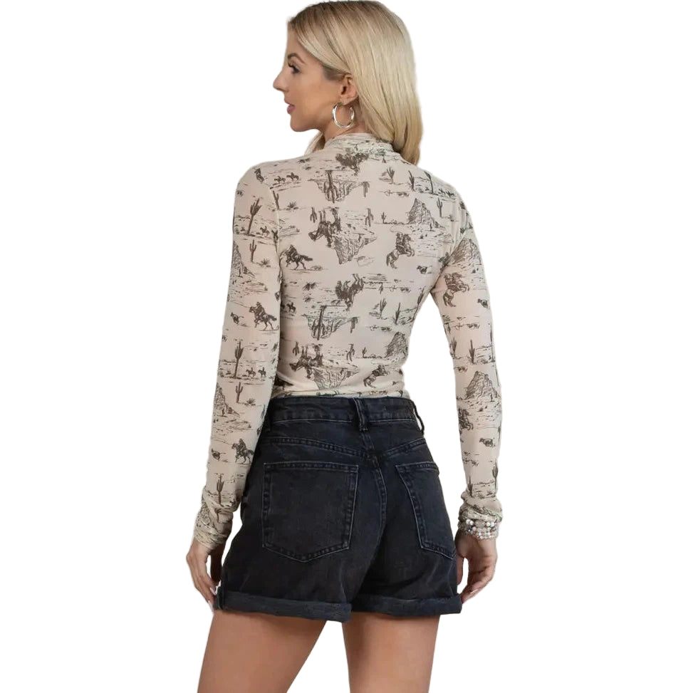 Nylon Apparel Women's Print Mock Neck Bodysuit - Assorted Colours